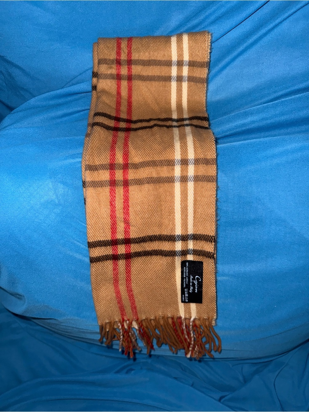Cejon tan plaid scarf, crafted in Italy